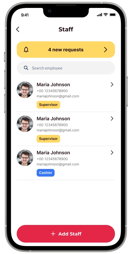 Atoa Business app employee overview screen