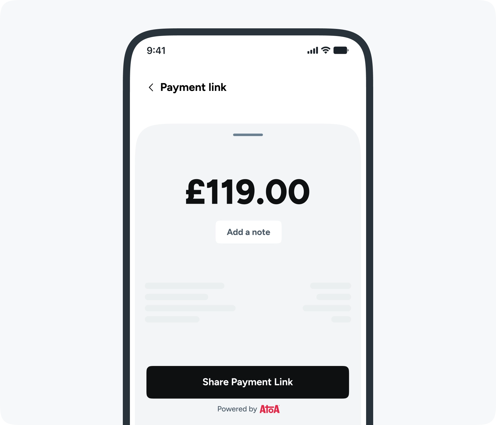 Atoa Pay by Bank payment link on a mobile device
