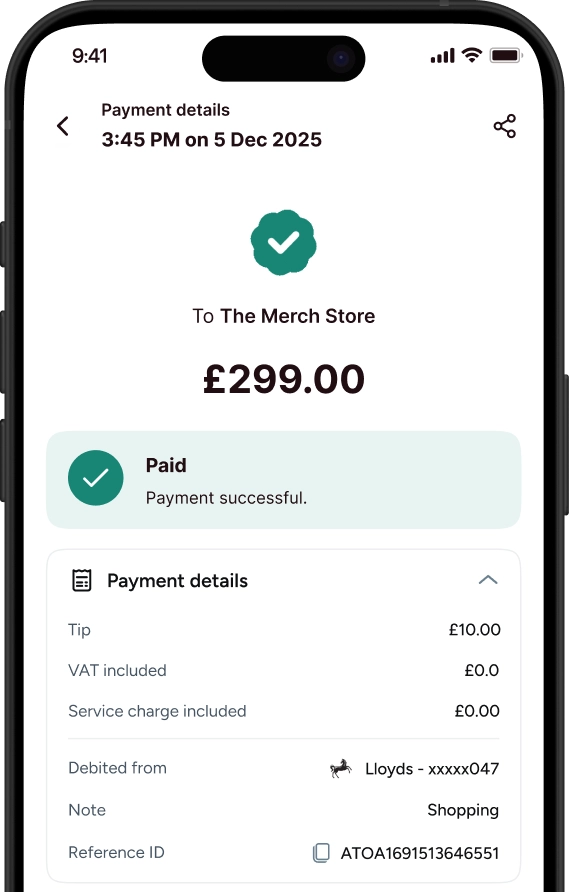 Atoa instant payment notification showing faster Shopify payouts